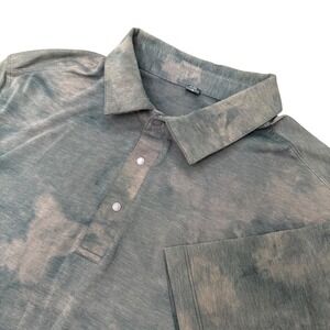 Lululemon Polo Shirt Mens Medium Grey Tie Dye Wash Short Sleeve Snap Button